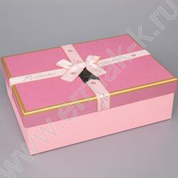Коробка подарочная 3в1 прямоугольник с бантом, розовый с золотом 29х21х9,5 / 26х19х8 / 23х17х6,5 | Фото 2