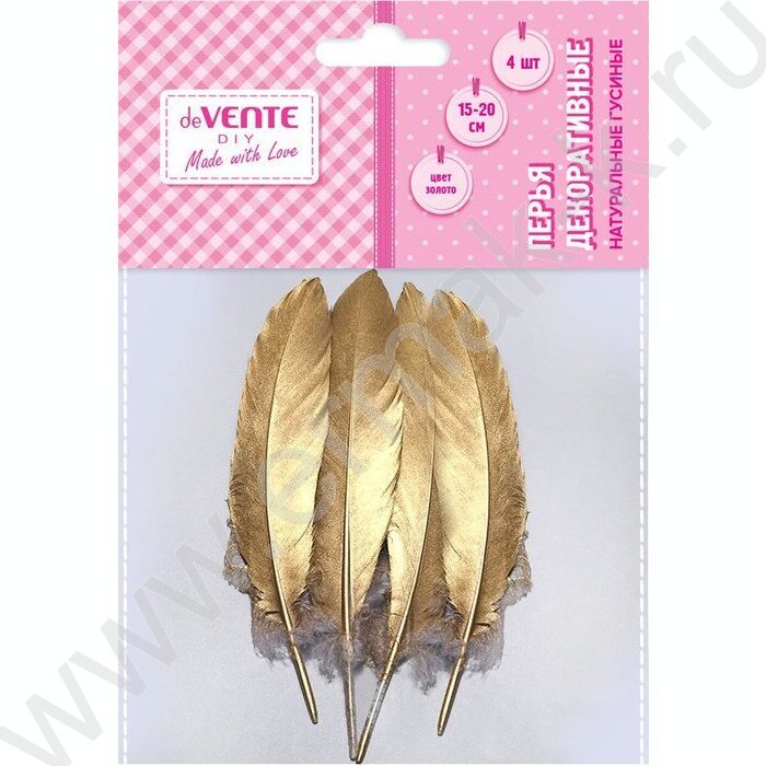 Перья для декорирования "DIY" 15-20см,  4 шт /гусиные /золотистые | Фото 1