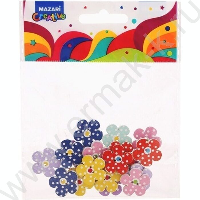 Пуговицы декоративные деревянные Flowers 18шт | Фото 2