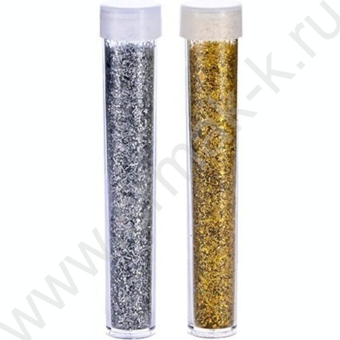 Набор декоративных блесток 6шт*4,5г 2цв. золото/серебро в пластиковых тубах, ОПП-упаковка с евро | Фото 1