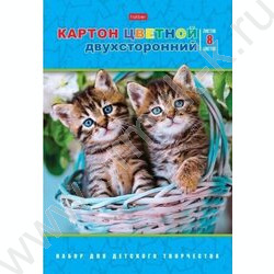 Картон цв. Двухсторонний мелов. А4  8л/8цв Ушки на макушке | Фото 1