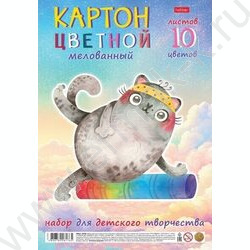 Картон цв. мелов. А4 10л/10цв Кот на спорте | Фото 1