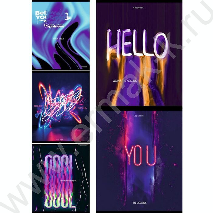 Тетрадь  96л клетка "Надписи в неоне" /твин-лак, холодное тис./ ассорти | Фото 1