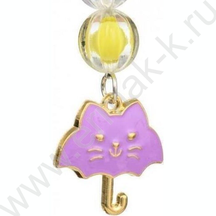 Ручка шар синяя Зонт кот/прозрачный пл.корпус, колпачок со съёмным брелоком-бусинки с фигуркой | Фото 2