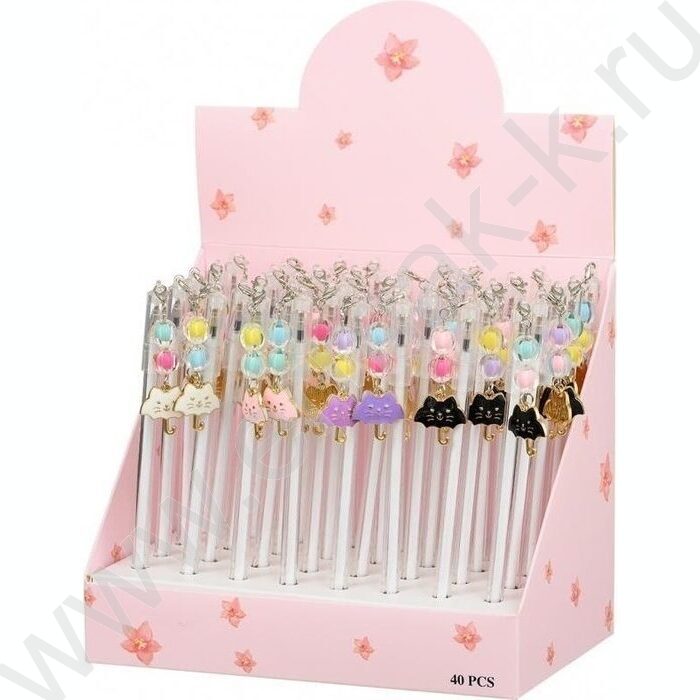 Ручка шар синяя Зонт кот/прозрачный пл.корпус, колпачок со съёмным брелоком-бусинки с фигуркой | Фото 3