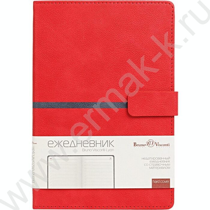 Ежедневник н/дат А5 136л Lyon красный /ляссе/блок линейка | Фото 5