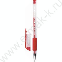 Ручка гелевая красная 0,5мм /прозр.корпус, металл.наконечник, резин.держатель | Фото 1