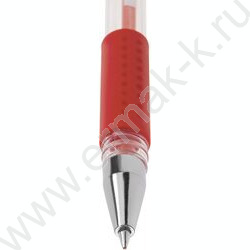 Ручка гелевая красная 0,5мм /прозр.корпус, металл.наконечник, резин.держатель | Фото 3
