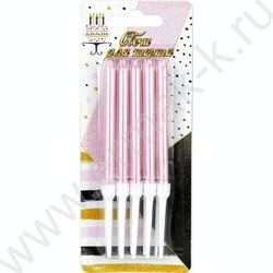 Свечи д/торта жемчужно-розовые 8 см с держателями 10шт/уп | Фото 1