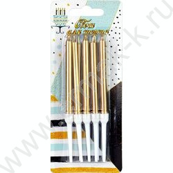 Свечи д/торта золотые 8 см с держателями 10шт/уп | Фото 1