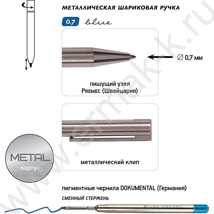 Ручка шар поворот.мех Bergamo /сталь мет. корп./ футляр цвет чернил синий 0.7мм | Фото 5