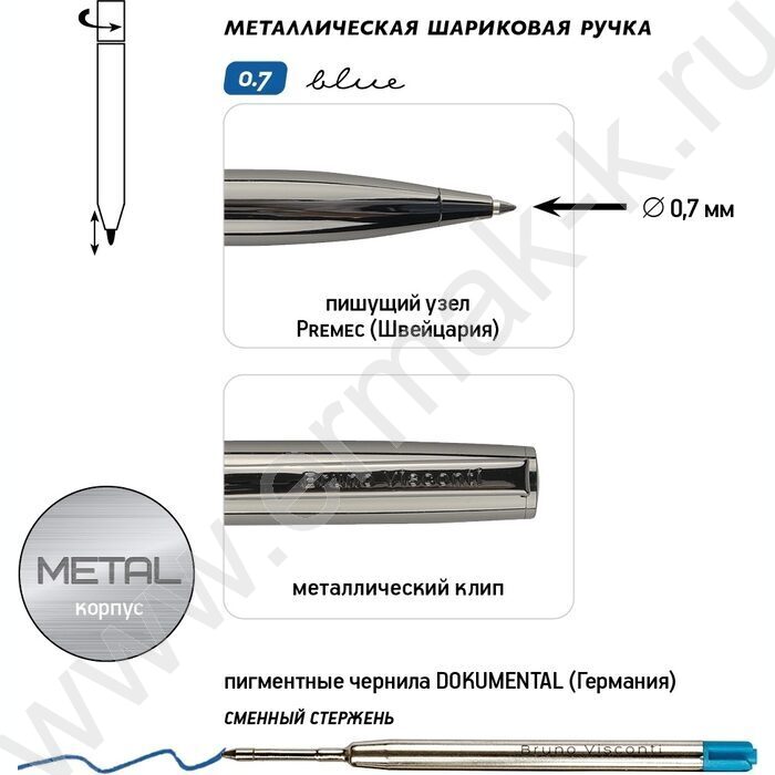 Ручка шар поворот.мех Boston /вороненая сталь мет. корп./ футляр цвет чернил синий 0.7мм | Фото 4