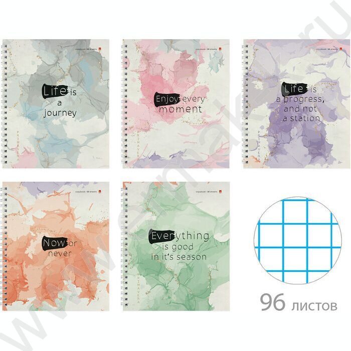 Тетрадь  96л клетка/спираль "Primavera" ассорти | Фото 1