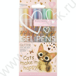 Ручка гелевая /набор  8цв/ 1.0мм Glitter Котики делают нас счастливыми | Фото 1