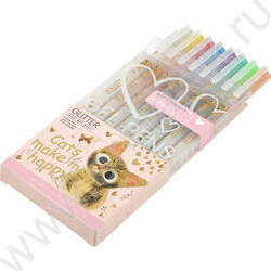 Ручка гелевая /набор  8цв/ 1.0мм Glitter Котики делают нас счастливыми | Фото 2