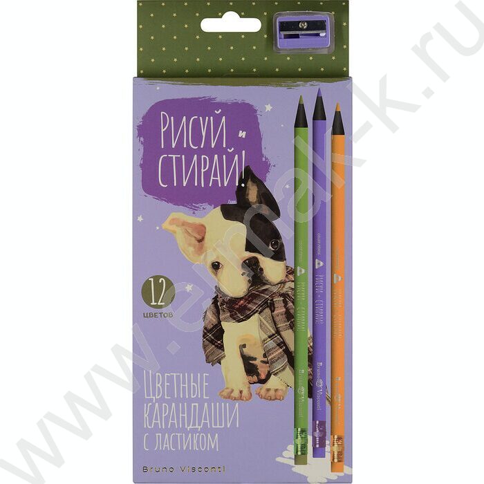 Карандаши пластиковые 12цв Рисуй и стирай с ластиком и точилкой 4вида | Фото 2