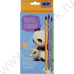 Карандаши пластиковые 12цв Рисуй и стирай с ластиком и точилкой 4вида | Фото 4