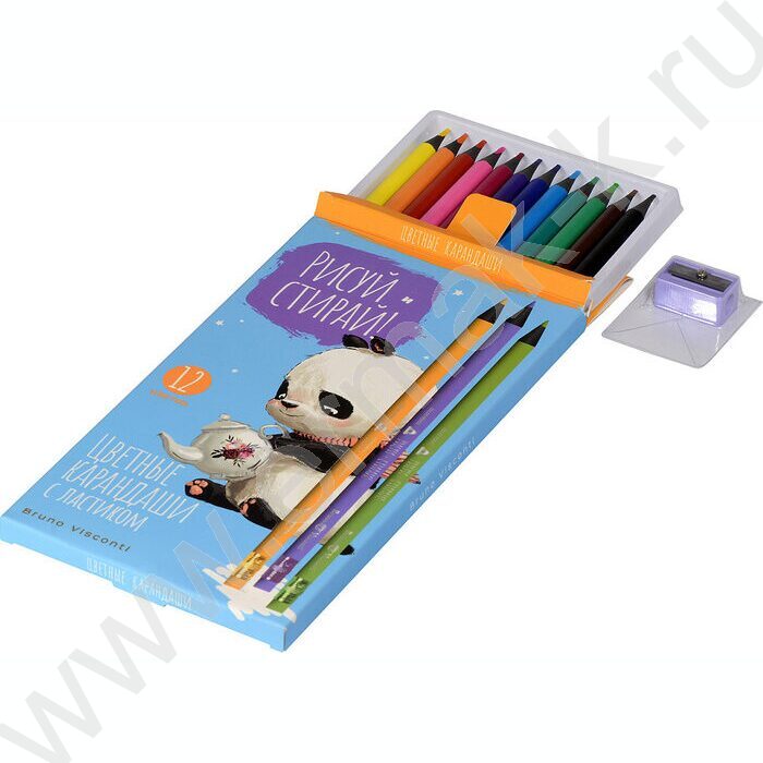 Карандаши пластиковые 12цв Рисуй и стирай с ластиком и точилкой 4вида | Фото 5