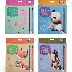 Карандаши пластиковые 24цв Рисуй и стирай с ластиком и точилкой 4вида | Фото 1