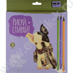 Карандаши пластиковые 24цв Рисуй и стирай с ластиком и точилкой 4вида | Фото 4