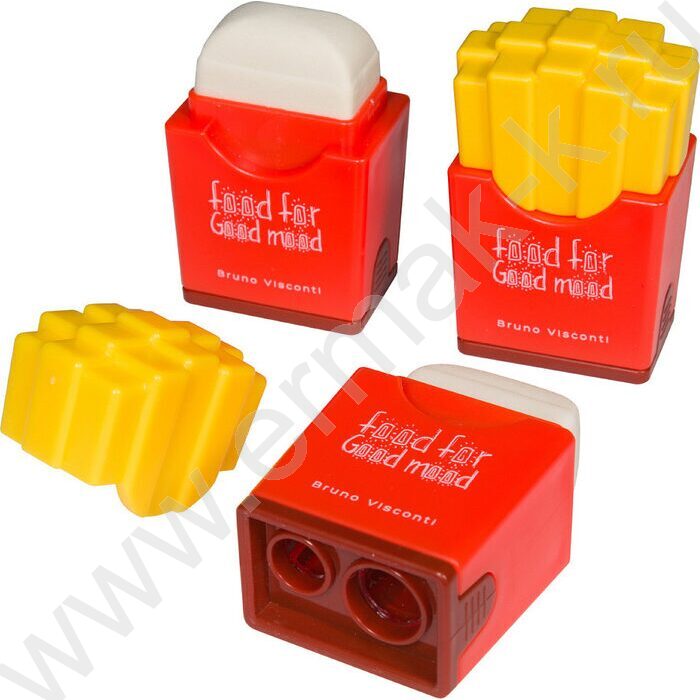 Точилка 2отв. пластик/с контейнером+ластик/ Good Mood.Картошка ассорти | Фото 4