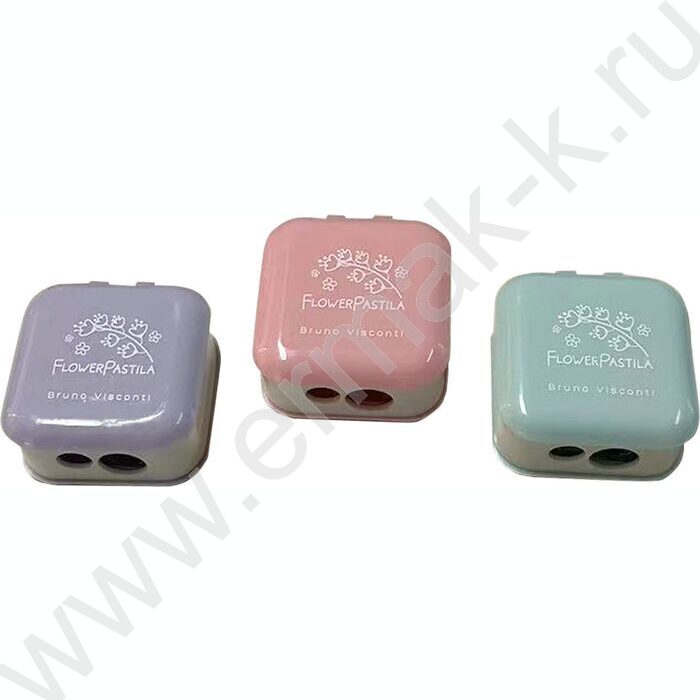Точилка 2отв. пластик/с контейнером/ Flower pastila 3вида | Фото 1