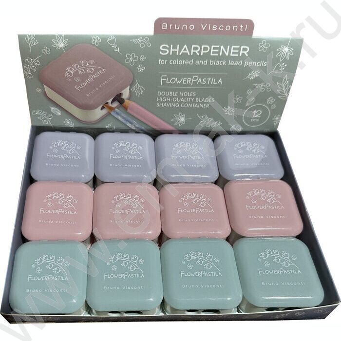 Точилка 2отв. пластик/с контейнером/ Flower pastila 3вида | Фото 2