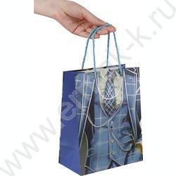 Пакет подарочный с матовой лам..серебристым.тис. 210гр 18*23*10см Голубой пиджак | Фото 3
