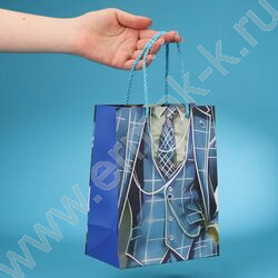 Пакет подарочный с матовой лам..серебристым.тис. 210гр 18*23*10см Голубой пиджак | Фото 8