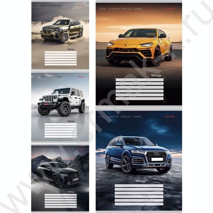 Тетрадь  12л клетка "Разные машины-1" 5видов | Фото 1