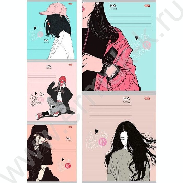 Тетрадь  24л клетка "Модные девушки-1" 5видов | Фото 1