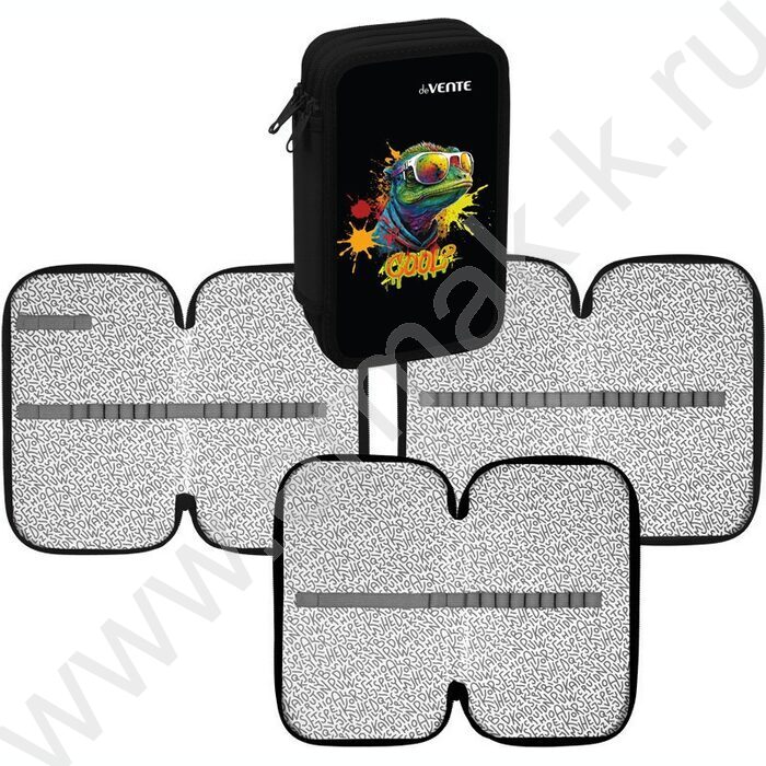 Пенал б/наполн. 3молнии 205x120мм "Cool Lizard", картон с покрытием из фольги с конгрев. тиснени | Фото 1