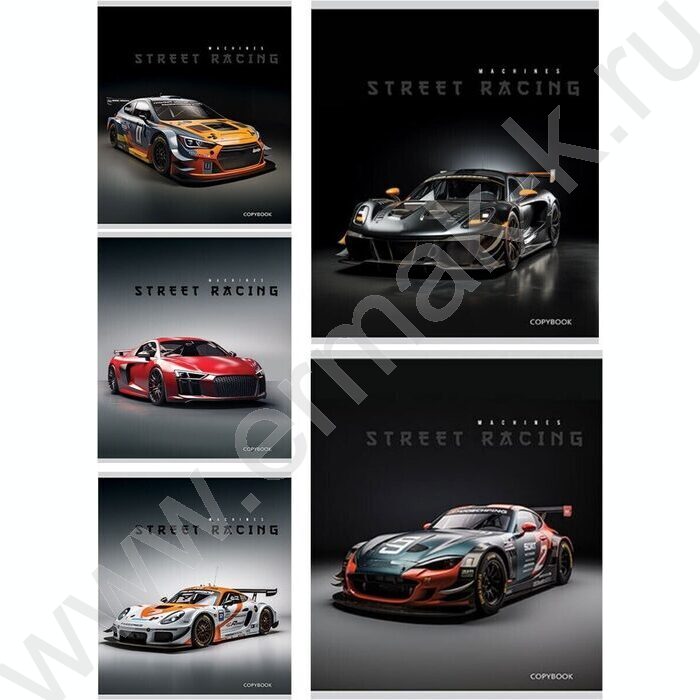 Тетрадь  48л клетка "Спортивные автомобили-3" /лён/ ассорти | Фото 1