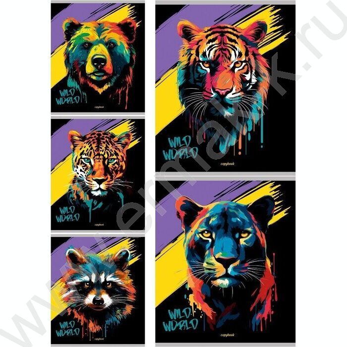 Тетрадь  48л клетка "Портрет зверя" /лён/ ассорти | Фото 1