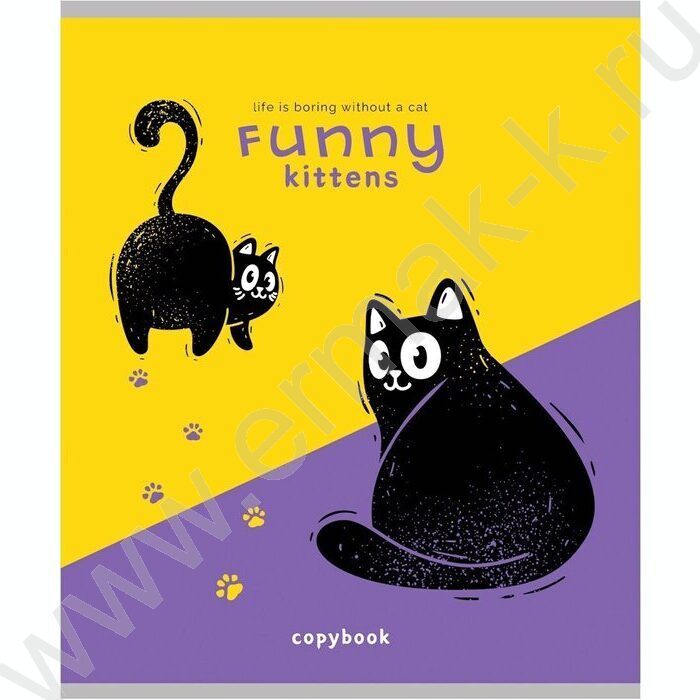 Тетрадь  48л клетка "Черно белый кот-2" /лён/ ассорти | Фото 4