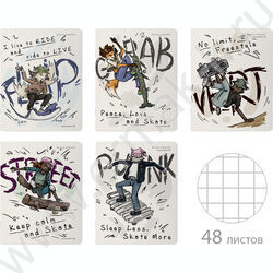 Тетрадь  48л клетка "Street skate" /мат.лам.Soft Touch/ ассорти | Фото 1