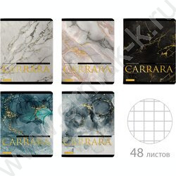 Тетрадь  48л клетка "Carrara" /мат.лам.Soft Touch/фольга золото/ ассорти | Фото 1