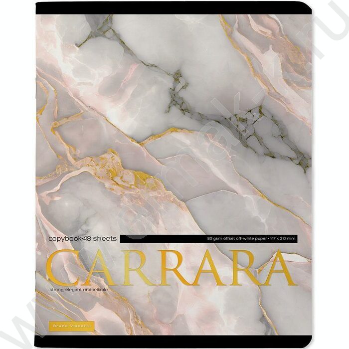 Тетрадь  48л клетка "Carrara" /мат.лам.Soft Touch/фольга золото/ ассорти | Фото 2