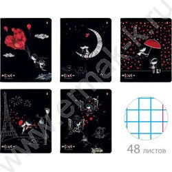 Тетрадь  48л клетка "Романтика.Black" /УФ- лак сплошной/ 5видов | Фото 1