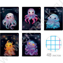 Тетрадь  48л клетка "Octopus party" /мат.лам./ 5видов | Фото 1