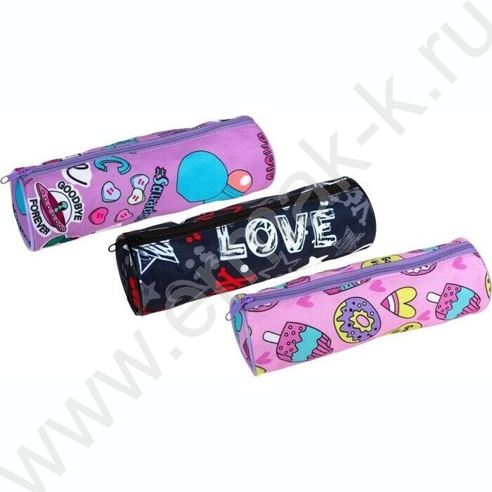 Пенал-круглый 21*6*6см "Happy", молния, текстильный /ассорти | Фото 1