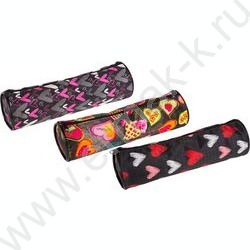 Пенал-круглый 21*6*6см "Hearts", молния, текстильный /ассорти | Фото 1