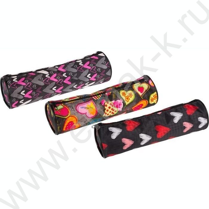 Пенал-круглый 21*6*6см "Hearts", молния, текстильный /ассорти | Фото 1