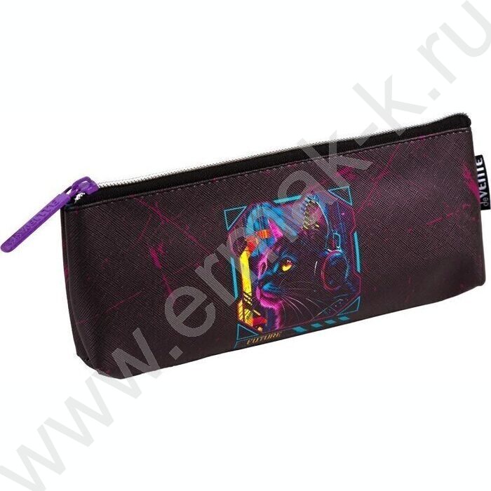Пенал-треугольный 21*8*3,5см "Cyber Cat", молния, иск.кожа, с подкладом | Фото 1