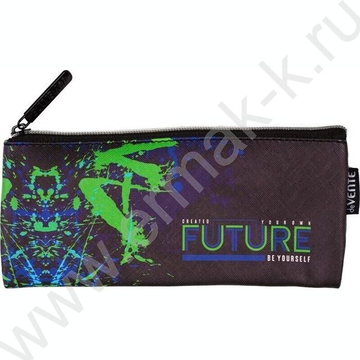 Пенал-плоский на молнии 21,5*9*1см "Future" /иск.кожа, с подкладом | Фото 1