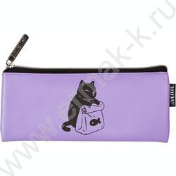 Пенал-плоский на молнии 21,5*9*1см "Cat and Fish" /иск.кожа с антивандал. фактурой, с подкладом | Фото 1