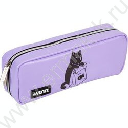Пенал-прямоугольный 21*9*5см "Cat and Fish", молния, иск.кожа /темно-серый | Фото 1