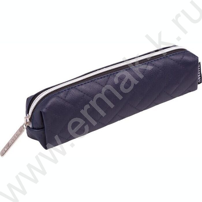 Пенал-прямоугольный 21*4*4см "Factura", молния, стеганная иск.кожа наппа /темно-синий | Фото 1