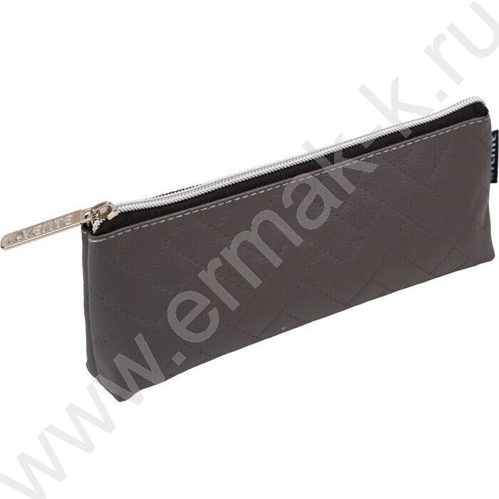 Пенал-треугольный 21*8*3,5см "Factura", молния, стеганная кожа наппа /серый | Фото 1