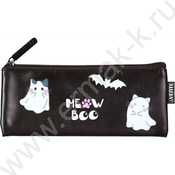 Пенал-плоский на молнии 21,5*9*1см "Ghost Meow" /матовая ативандал. иск.кожа, с подкладом | Фото 1
